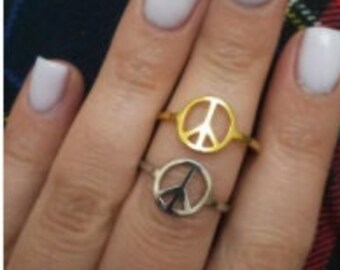 Peace Sign Ring in Gold or Silver