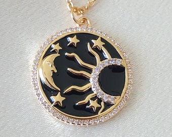 Moon and Sun Pendant Necklace. Celestial Jewelry