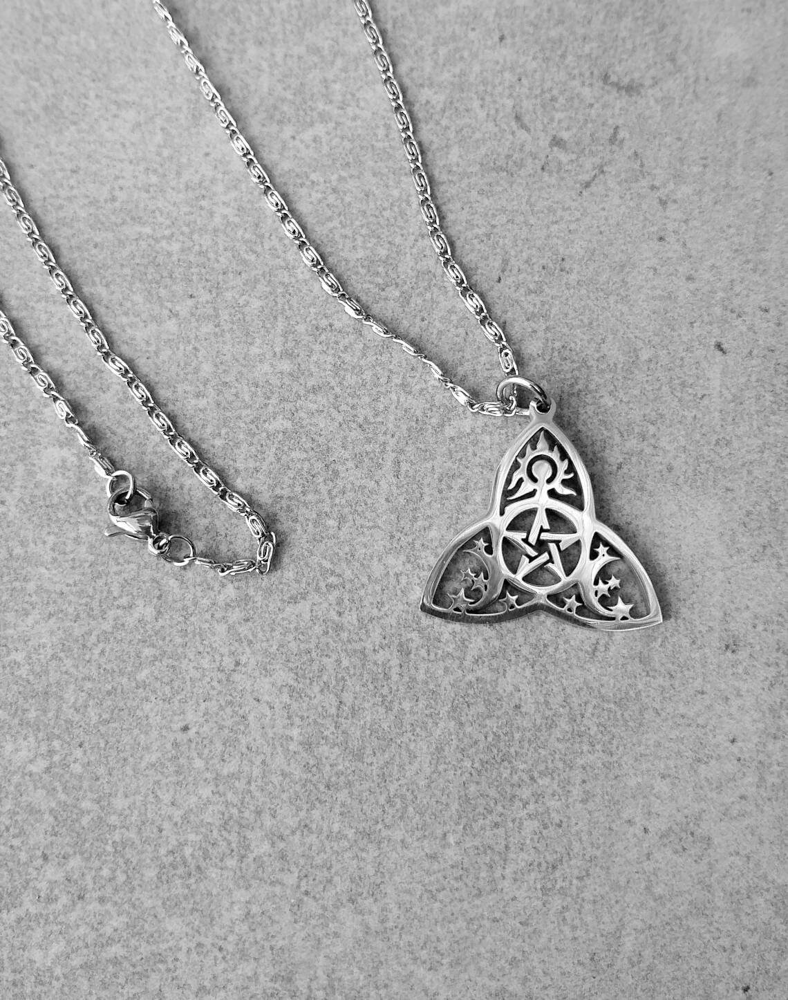 Trinity Knot Necklace. Silver Trinity Knot With Moon Stars Etsy
