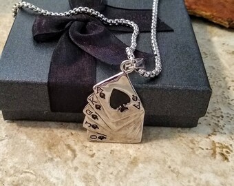Playing Cards Flush Royal Fashion Pendant Necklace with 28" Black Cord K119 Playing Cards Flush Royal Fashion Pendant Necklace with 28" Black Cord K119