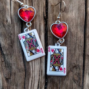 Queen of Hearts Earrings.  Poker Card Earrings.  Poker Player Gift.  Card Player.  Women Earrings.  Heart Earrings. Design on Front and Back