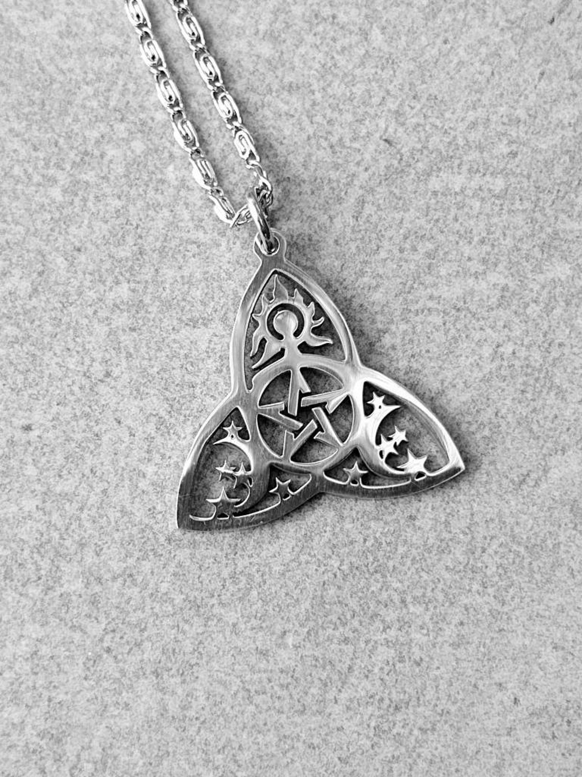 Trinity Knot Necklace. Silver Trinity Knot With Moon Stars Etsy