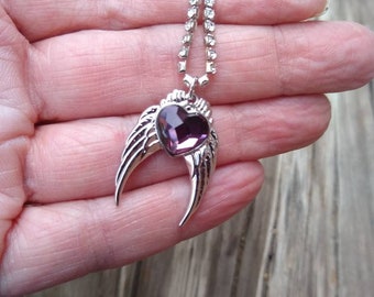 Swarovski Heart with Wings Necklace. Angel Wing Jewelry