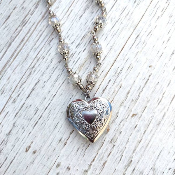 Romantic Heart Locket Necklace. Your choice of length.  Silver Heart Locket Necklace.