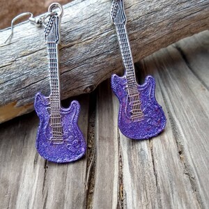 Purple Guitar Earrings. Glam Rock. Guitar Player Gift. Prince Fan.