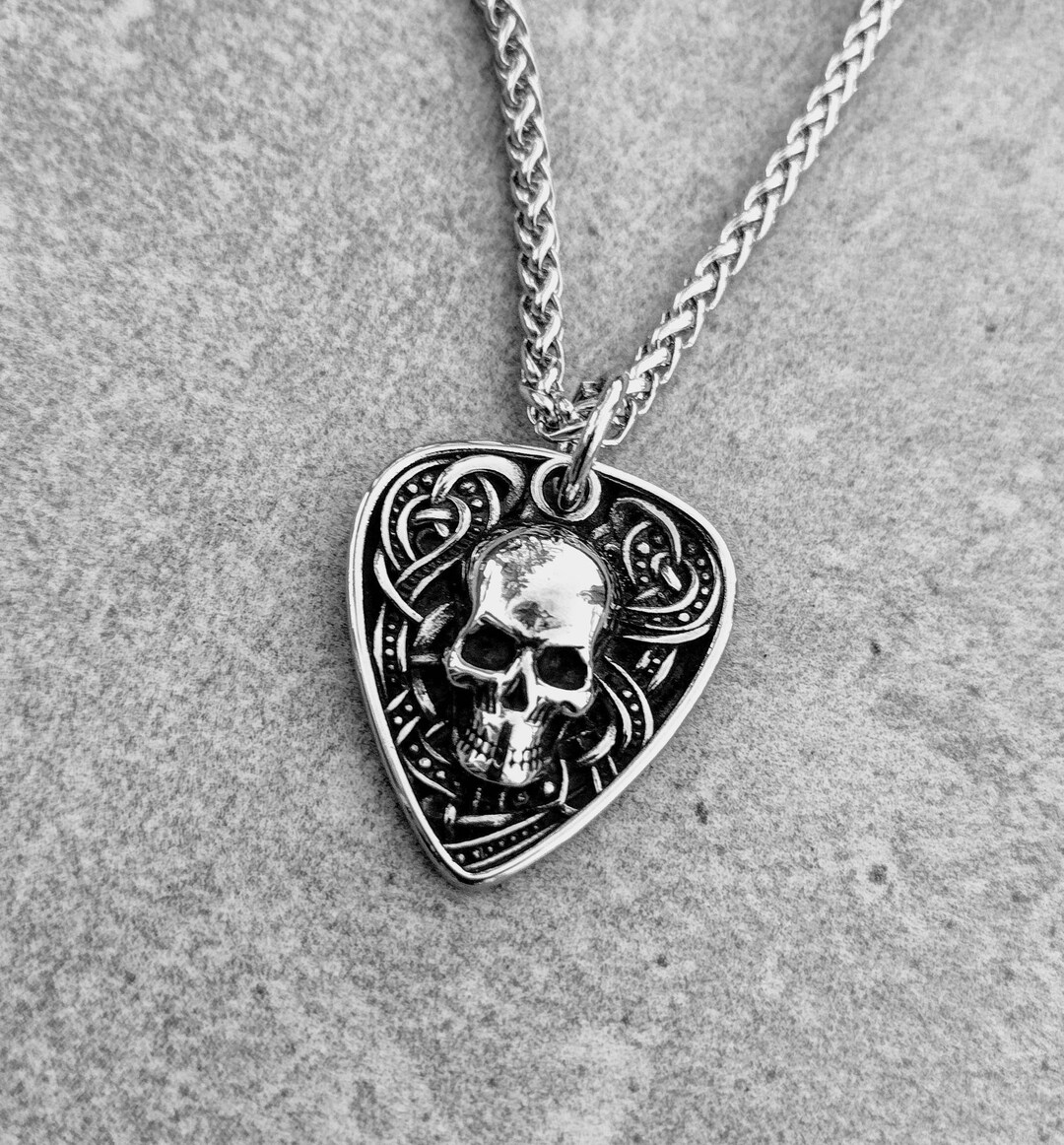 Guitar Pick Necklace. Metal Skull Guitar Pick Necklace Etsy