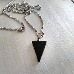 Black Triangle Obsidian Necklace. Geometric Design Necklace.