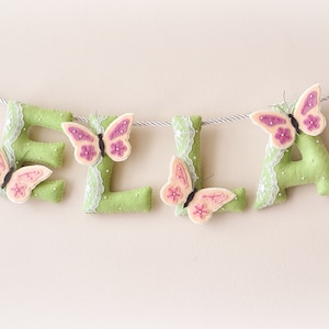 Butterflies nursery decor, baby name sign, felt name banner, baby shower, personalized gift, baby girl gift, kids room decor