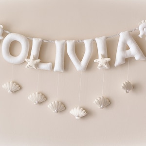 Nursery decor, Sea Horse nursery, Sea Shell decor, baby name sign, felt name banner