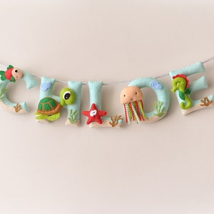 Nursery decor, Sea underwater decor, baby name sign, felt name banner, crib decoration, baby shower gift