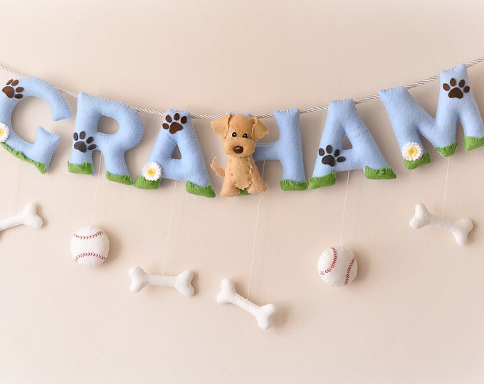 Dog nursery decor, baby custom name, nursery wall art, baby name sign, baby shower gift, baby boy gift, baby girl gift, personalized name