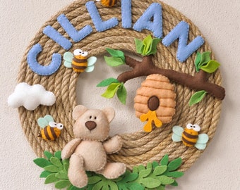 Personalized Honey Bee Nursery Wreath: Baby Name Sign