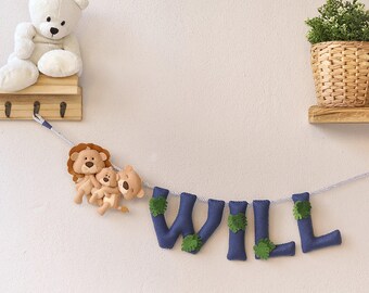 Lion Family Nursery decor, custom baby name, felt name banner
