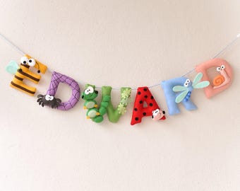 Bugs nursery decor, baby name banner, felt name banner, baby name reveal, baby shower gift