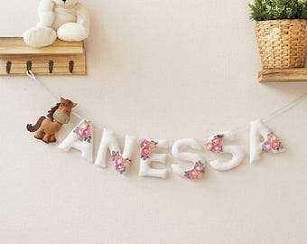 Horse Floral Nursery decor, custom baby name