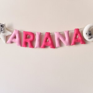 Fieltro nombre Banner, decoración de vivero, regalo personalizado, fieltro cartas regalo bebé, niño sala de nombre de bebé guirnalda, nombre de fieltro personalizado, hecho a pedido