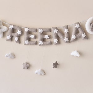 Filz Namensgirlande, grauer Teddy Bär, Filz Buchstaben, Baby Namen Girlande, Filz Buchstaben, Namensgirlande für Mädchen, Namensgirlande personalisiert