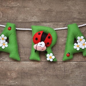 Filz Buchstaben Girlande, Marienkäfer Girlande, Filz Buchstaben, Baby Geschenk, Namensgirlande, Babyparty, Baby Girlande