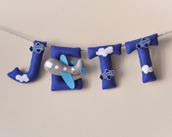 Felt Name Banner, Airplane Nursery Decor, Custom Baby Gift