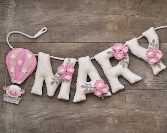 Felt Name Banner: Floral Hot Air Balloon Nursery Decor