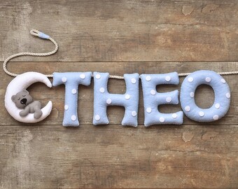 Teddy Moon Felt Name Banner: Custom Nursery Decor