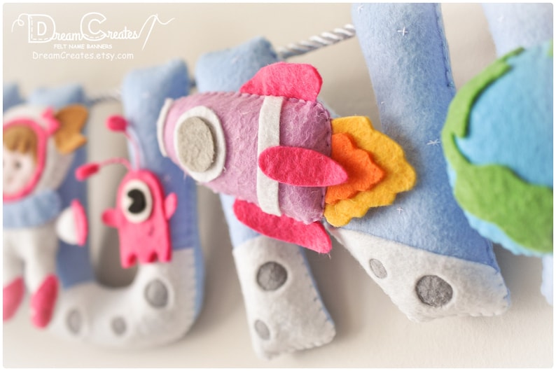 Space Nursery Decor Felt Name Banner Outer Space Baby Name Etsy