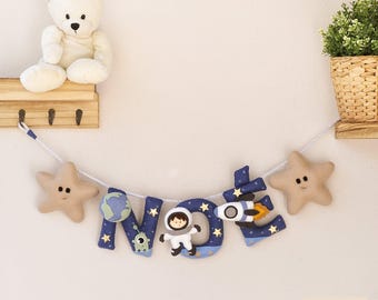 Baby Name Banner, Astronaut Space Nursery decor