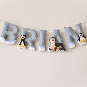 Banner de nombre de fieltro, decoración de guardería del Polo Norte, letras de fieltro personalizadas, banner de nombre de bebé, guirnalda de nombre de bebé, nombre de fieltro personalizado, HECHO A PEDIDO