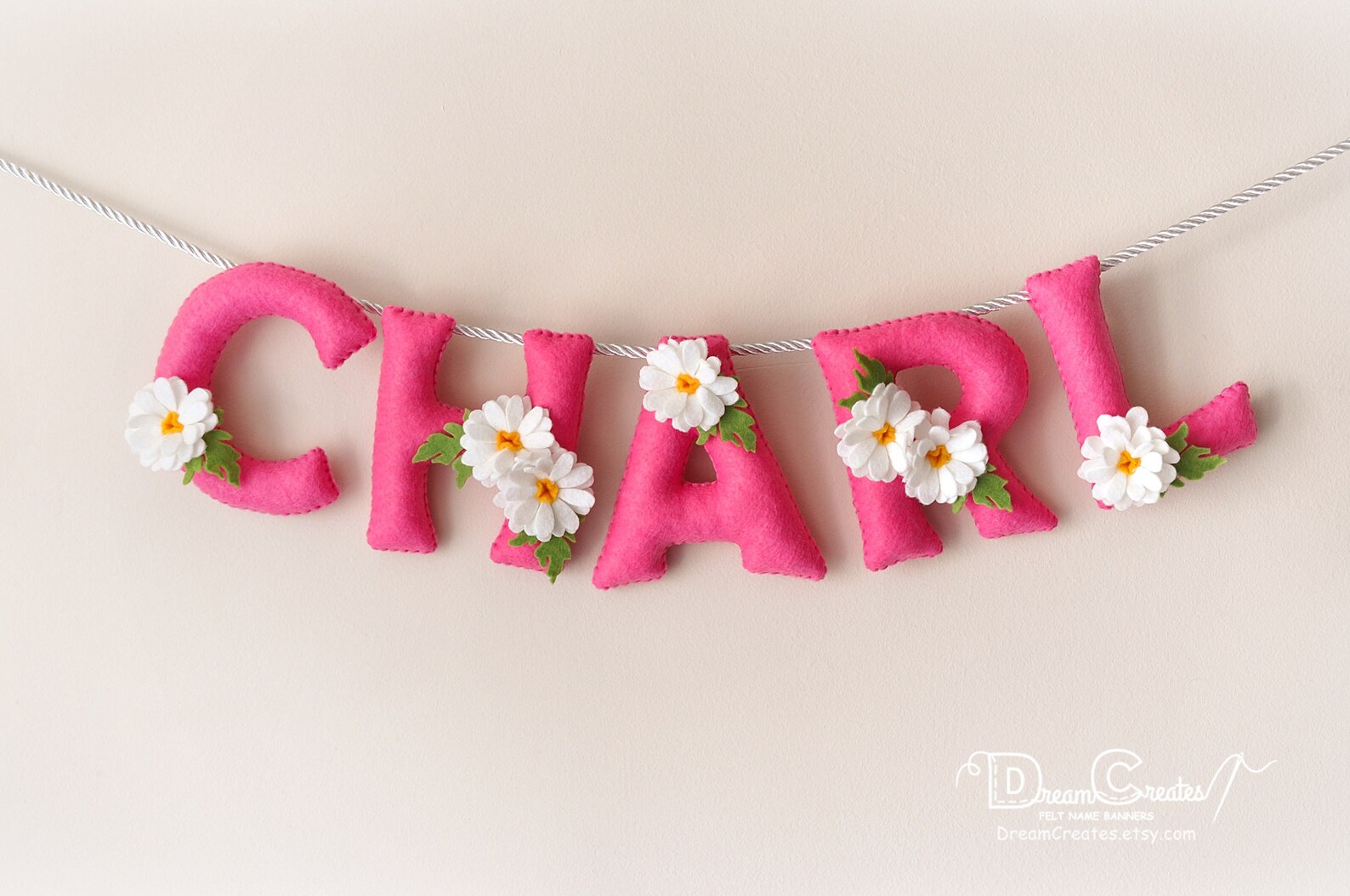 Baby wall art Daisy nursery decor felt name banner floral Etsy