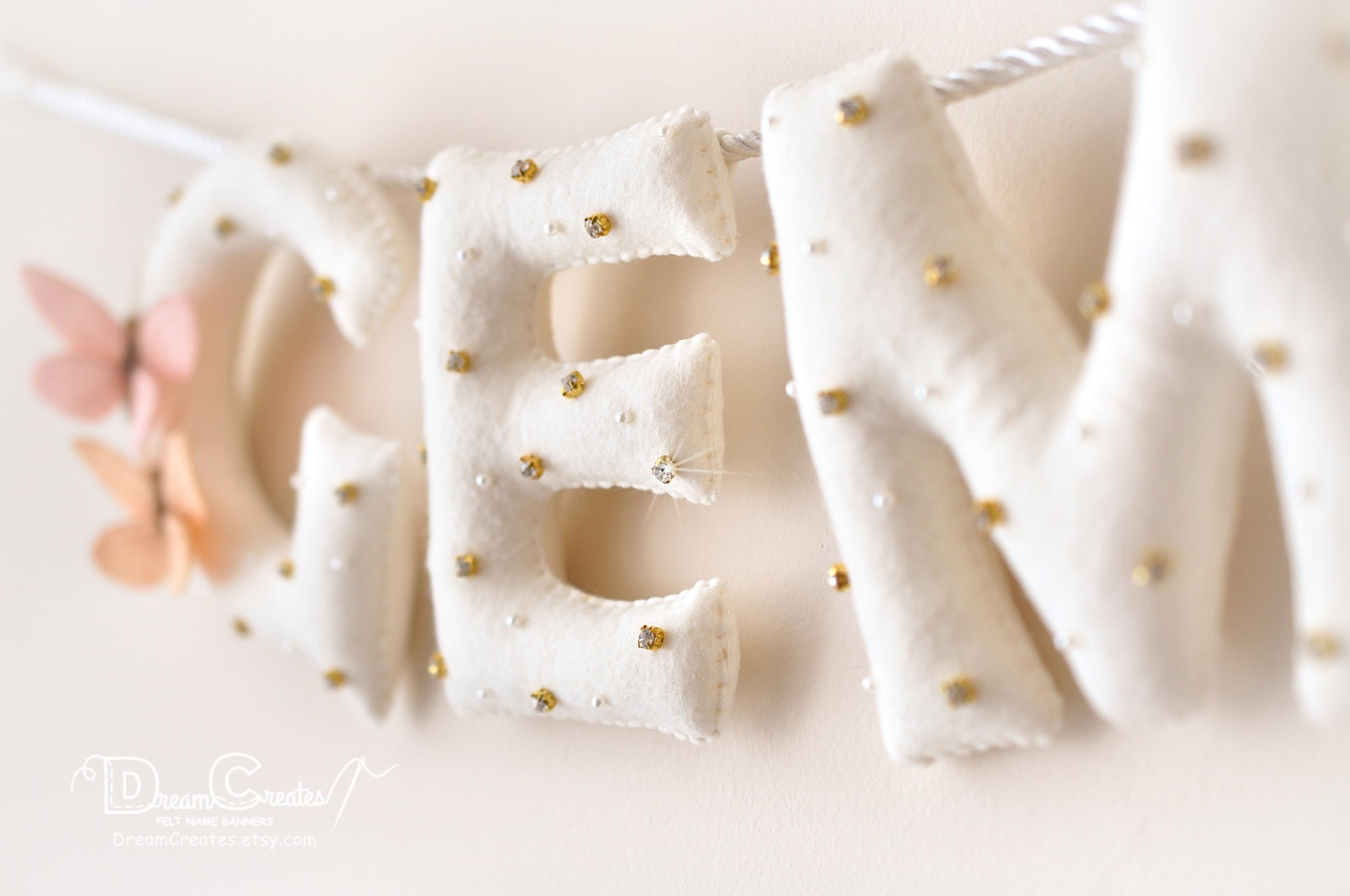 Baby name sign, Butterflies nursery decor, felt name banner, baby shower gift, baby room wall art