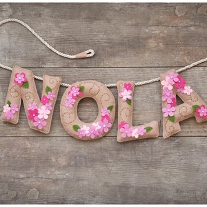 De fieltro nombre banner, decoración cuarto de niños, regalo personalizado, regalo del bebé, guirnalda de nombre niño habitación bebé, letras, nombre de fieltro personalizado, realizado a pedido