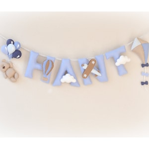 Teddy with the balloons nursery decor, baby name banner