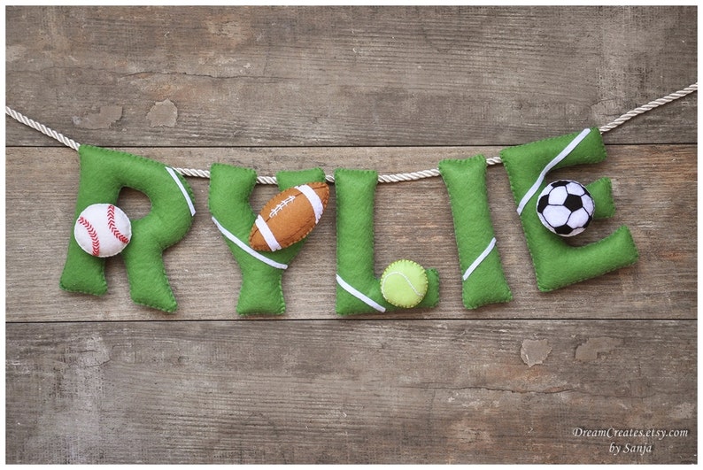 Felt name banner sport nursery decor personalized gift baby Etsy