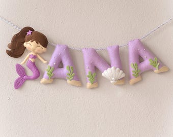 Custom baby name, Mermaid felt name banner, Nursery decor