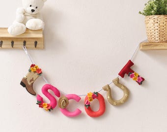 Baby name banner, Floral Western themed nursery decor