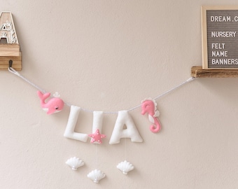 Felt Baby Name Banner: Sea Nursery Decor, Custom Newborn Gift