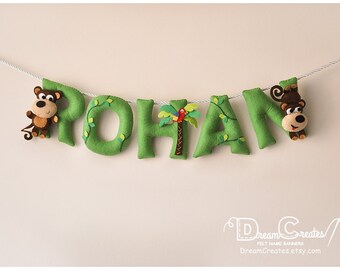 Felt Name Banner: Monkey Palm Tree Nursery Decor