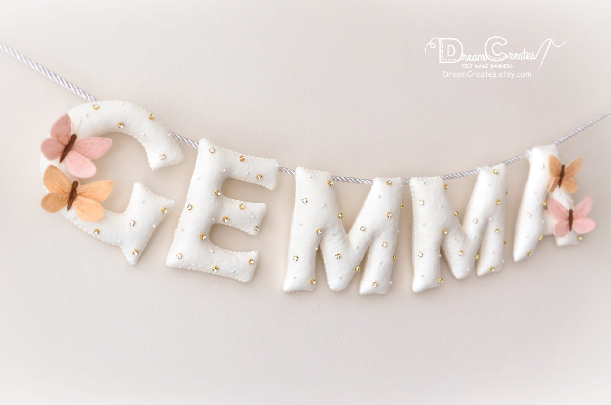 Baby name sign, Butterflies nursery decor, felt name banner, baby shower gift, baby room wall art