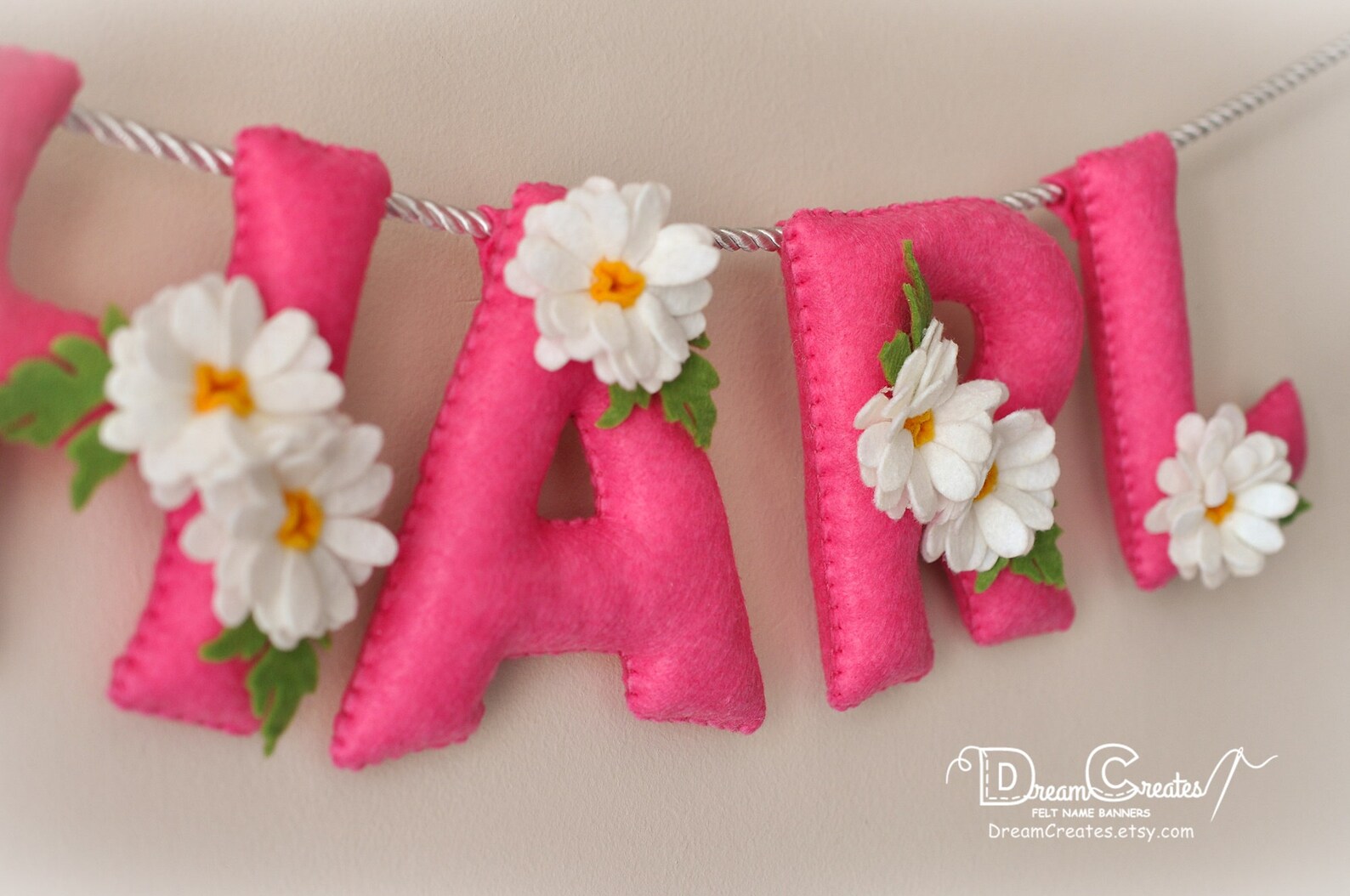 Baby wall art Daisy nursery decor felt name banner floral Etsy