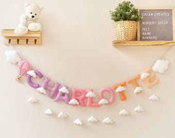 Hot Air Balloon Nursery decor, Baby name sign, Clouds nursery garland