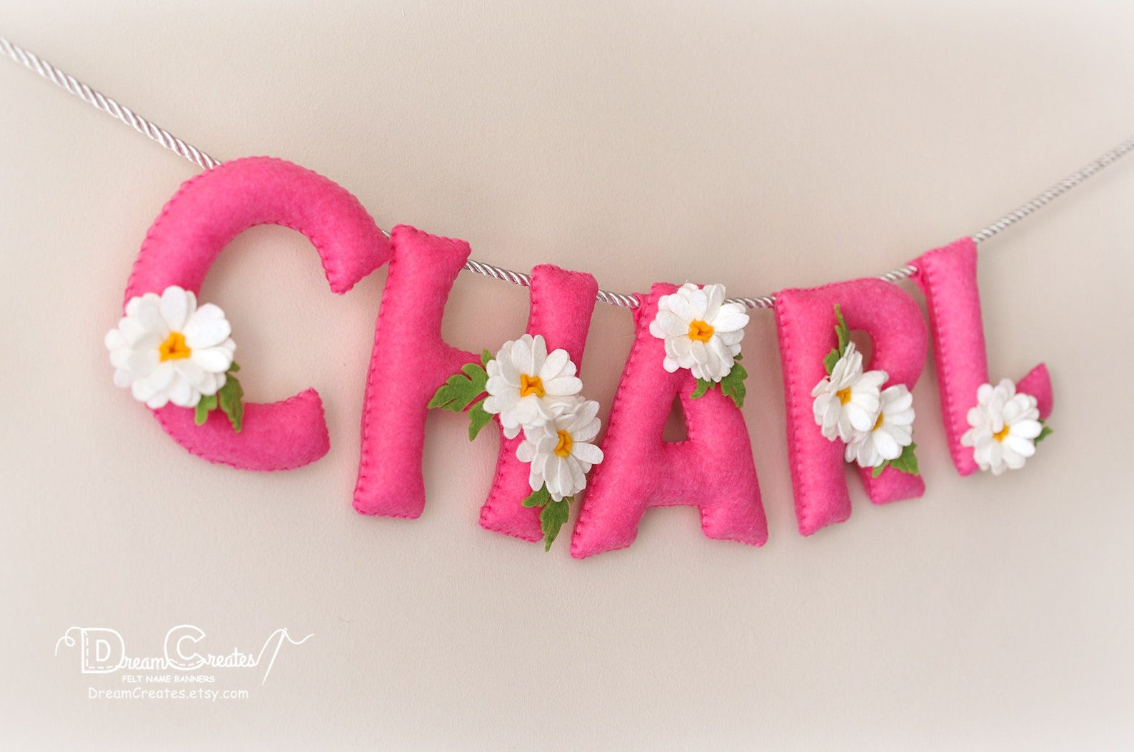 Baby wall art Daisy nursery decor felt name banner floral Etsy