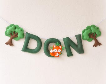 Forest nursery decor, felt name banner, baby name reveal, baby shower gift
