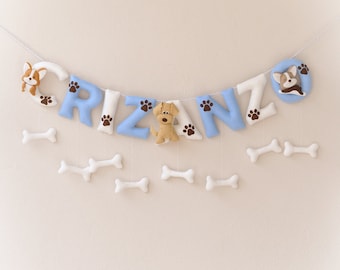 Dogs nursery decor, felt name banner, baby name reveal