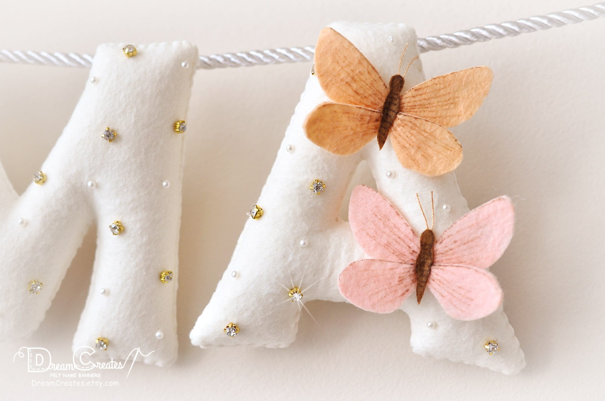 Baby name sign, Butterflies nursery decor, felt name banner, baby shower gift, baby room wall art
