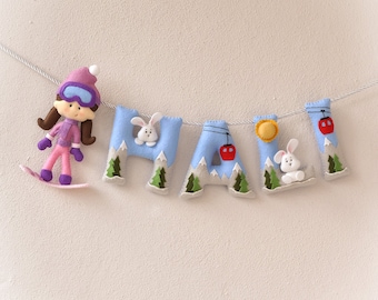 Custom baby name, Snowboard nursery, felt name banner