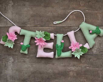 Felt Name Banner: Succulents Cactus Nursery Decor