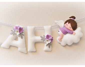 Baby name sign, Angel nursery decor, custom baby name banner