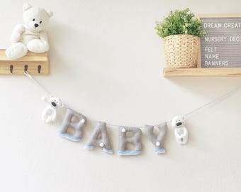 Polar Bear nursery decor, felt name banner, baby custom name