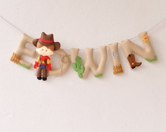 Felt Name Banner: Cowboy Nursery Decor, Personalized Baby Name Garland