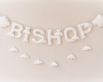 Clouds nursery decor, custom baby name